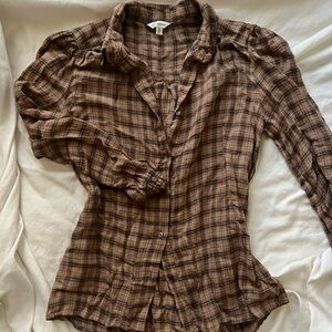 Brown Plaid Button-Up Shirt